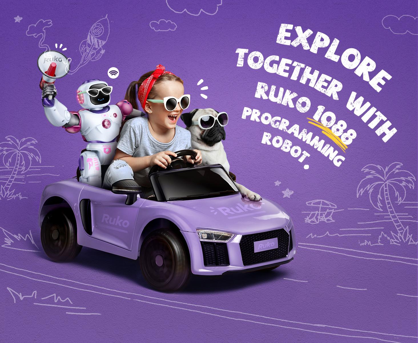 Ruko 1088 Smart Robot Toys for Kids, Large STEM Programmable Interactive RC Robot with Voice Control, App Control, Gifts for Boys & Girls Age 4 5 6 7 8 9, Pink