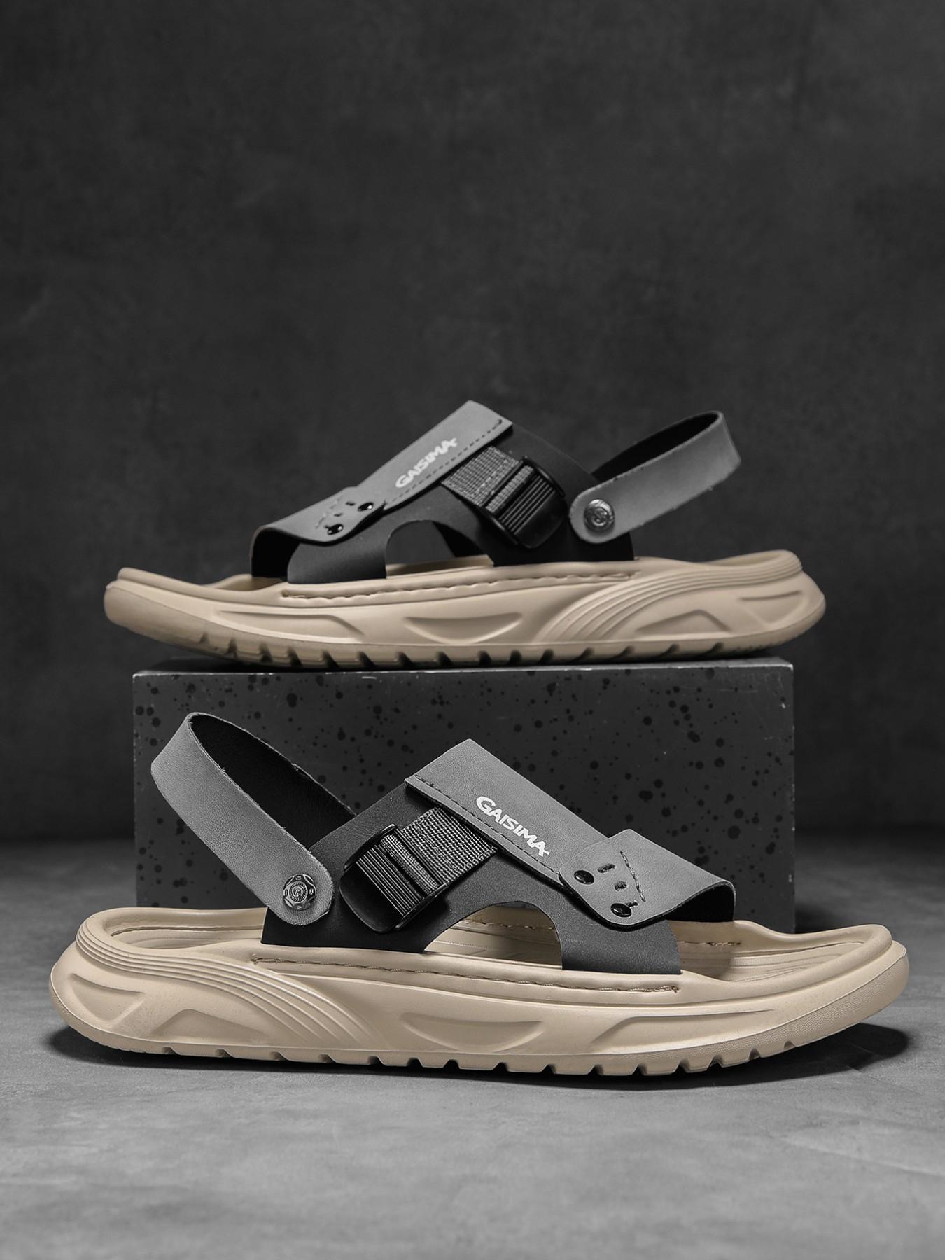 Summer Men's Sandals with Dual Buckles, Casual Non-Slip Soft Sole, Suitable for Driving and Beach, Comfortable Flip Flops for Men