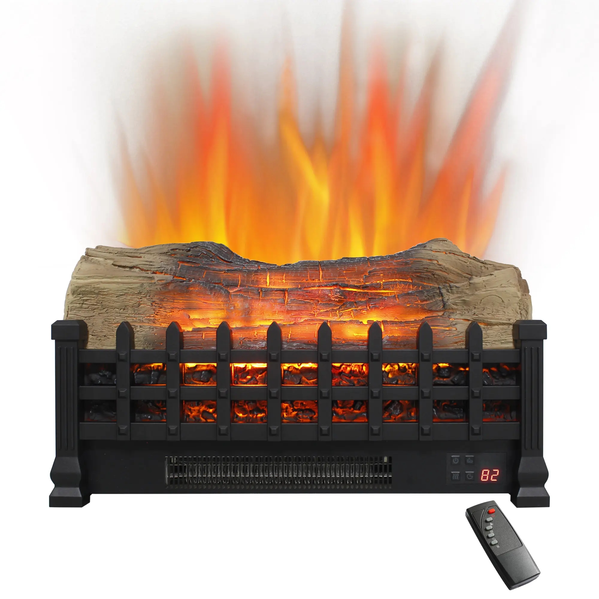 ARCH 20 Inch Electric Fireplace Insert Heater with 3D Realistic Log Flame, 1400W, 5000 BTU, 400 Sq Ft, 11 Temp Settings, 4 Brightness, 1-9H Timer, Remote, Antique Black Tempered Glass & Sheet Metal, Vent Free, CSA/UL Certified for Living Room