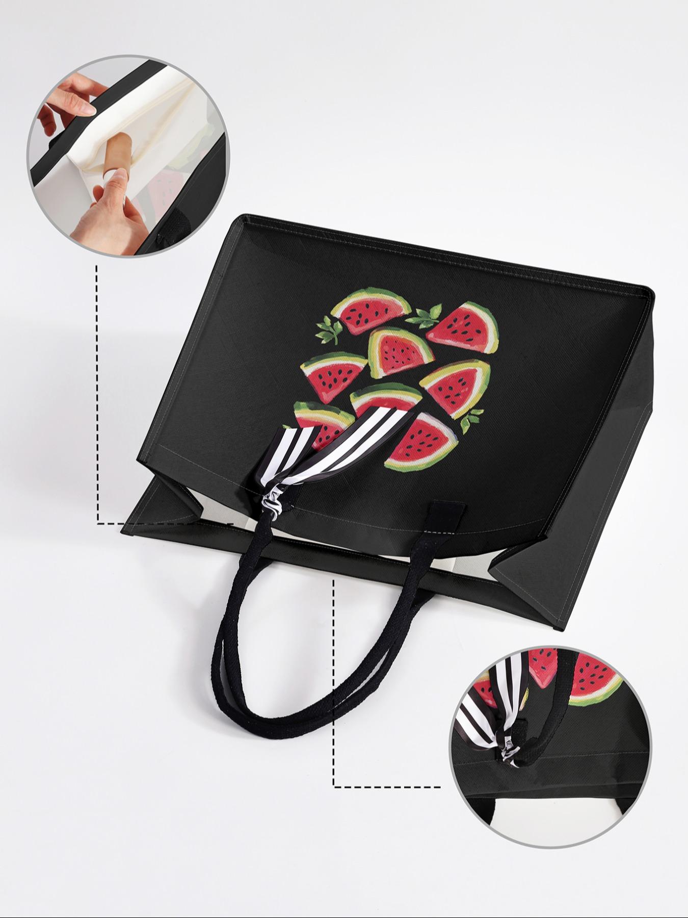 Large Capacity Watermelon Pattern Storage Bag, Fashionable Shopping Bag, Durable Handle, Space Saving Multi-Purpose, Ideal for School, Travel, Shopping