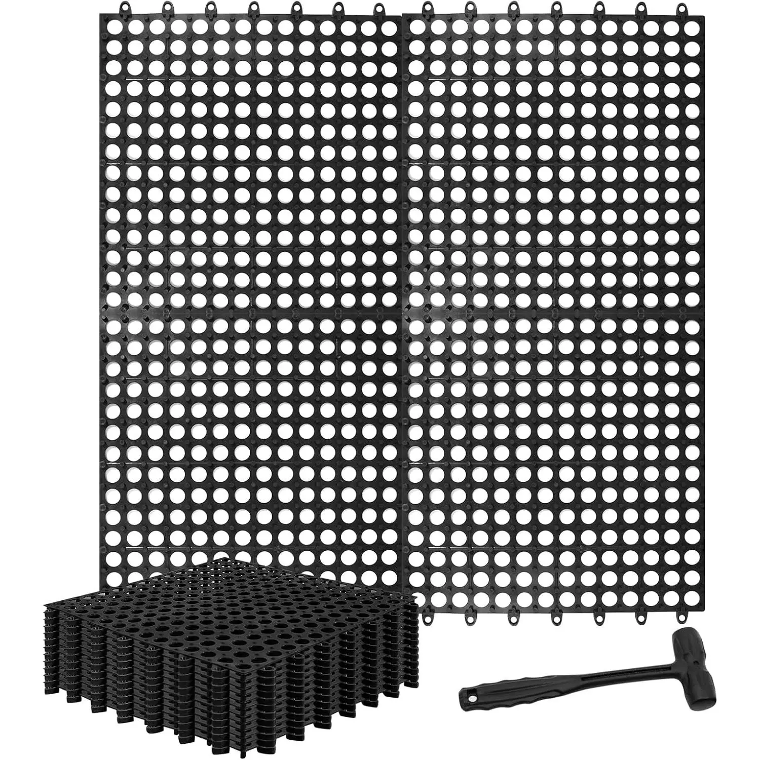 12 Pack Interlocking Floor Tiles 12x12 Inch, Non-Slip Drainage Tiles | Interlocking Drainage Floor Tiles Garage Tiles for Bathroom, Pool Deck, Gym, Garage, Kitchen & Wet Areas, Black