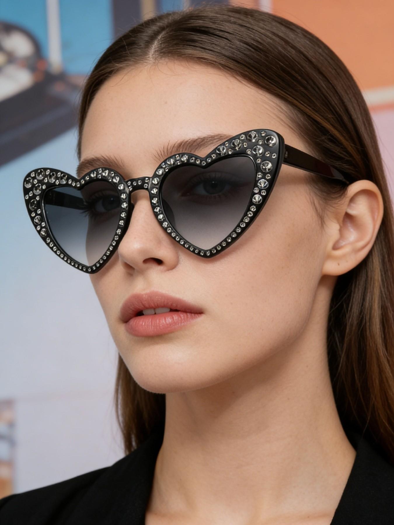Women's Fashion Heart-Shaped Full Frame Glasses, Lightweight Luxury Style with Faux Pearls Design, Trendy Decorative Eyewear