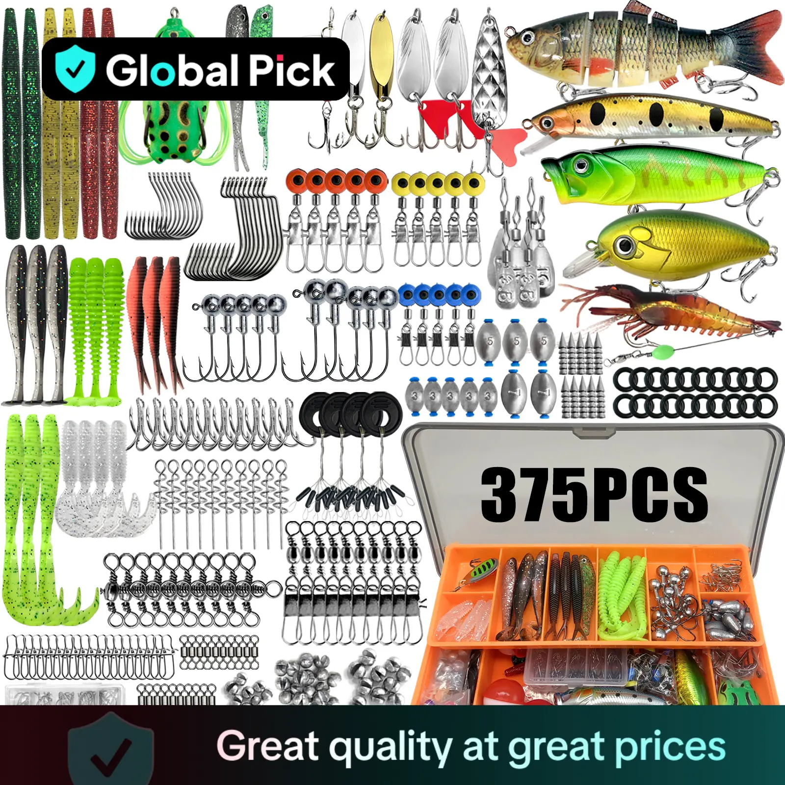 Artificial Fishing Lure Kit, 85/117/157/198/357pcs Fishing Lure Set, Fishing Accessories Including Spoon Lures, Soft Plastic Worms, Crankbait Jigs, Fi