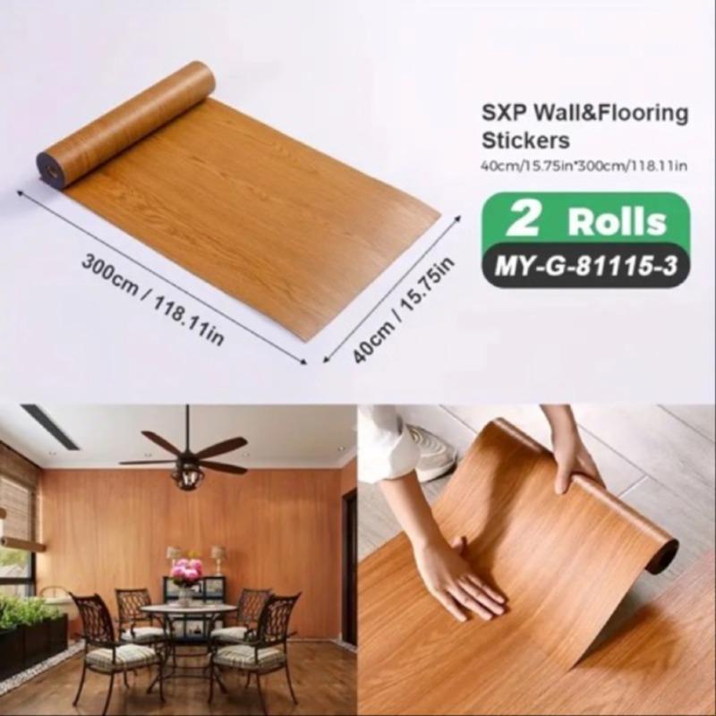 2 Rolls SXP Self-Adhesive Wall Floor Tiles, Peel and Stick 15.75"X118" Vinyl, Aluminum Foil Backing, Modern Wood Grain and Marble Pattern, 30 Colors Available, Home Decor, Easy to Apply Wall Film, Suitable for All Indoor Spaces