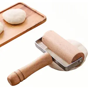 Stainless Steel & Beechwood Rolling Pin with Adjustable Thickness - Ergonomic Dumpling/Pasta Maker、Pizza, Kitchen Tool for Home Chefs, Dishwasher Safe & Rustproof Design (T)