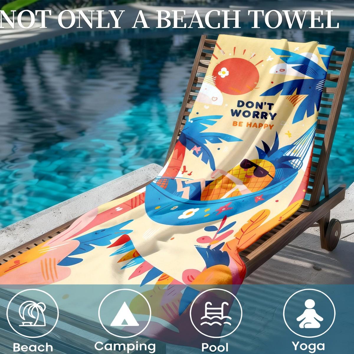 Don't Worry Be Happy Pineapple Beach Towel, Quick-Dry Super Soft Polyester, Multi-Use Yoga Travel Swim Camping, Large Size, Best Gift