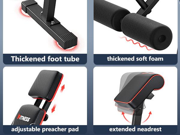 Bearbro Foldable Workout Bench, Adjustable Weight Bench with Leg Extension, Preacher Pad, Extended Headrest, 880LBS Collapsible Bench for Home Gym Full Body Workout Strength Training