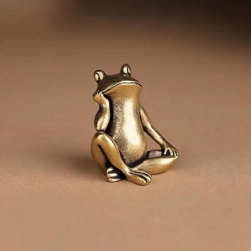 Handcrafted Brass Frog Sculpture, Decorative Sculptures, Art Figurine, Vintage-Inspired Meditative Pose, Polished Metal Home Decor, Home Decor Statue, Living Room Decor, Statue Figurines, Decoration Figure, Unique Gift for Collectors and Nature Lovers