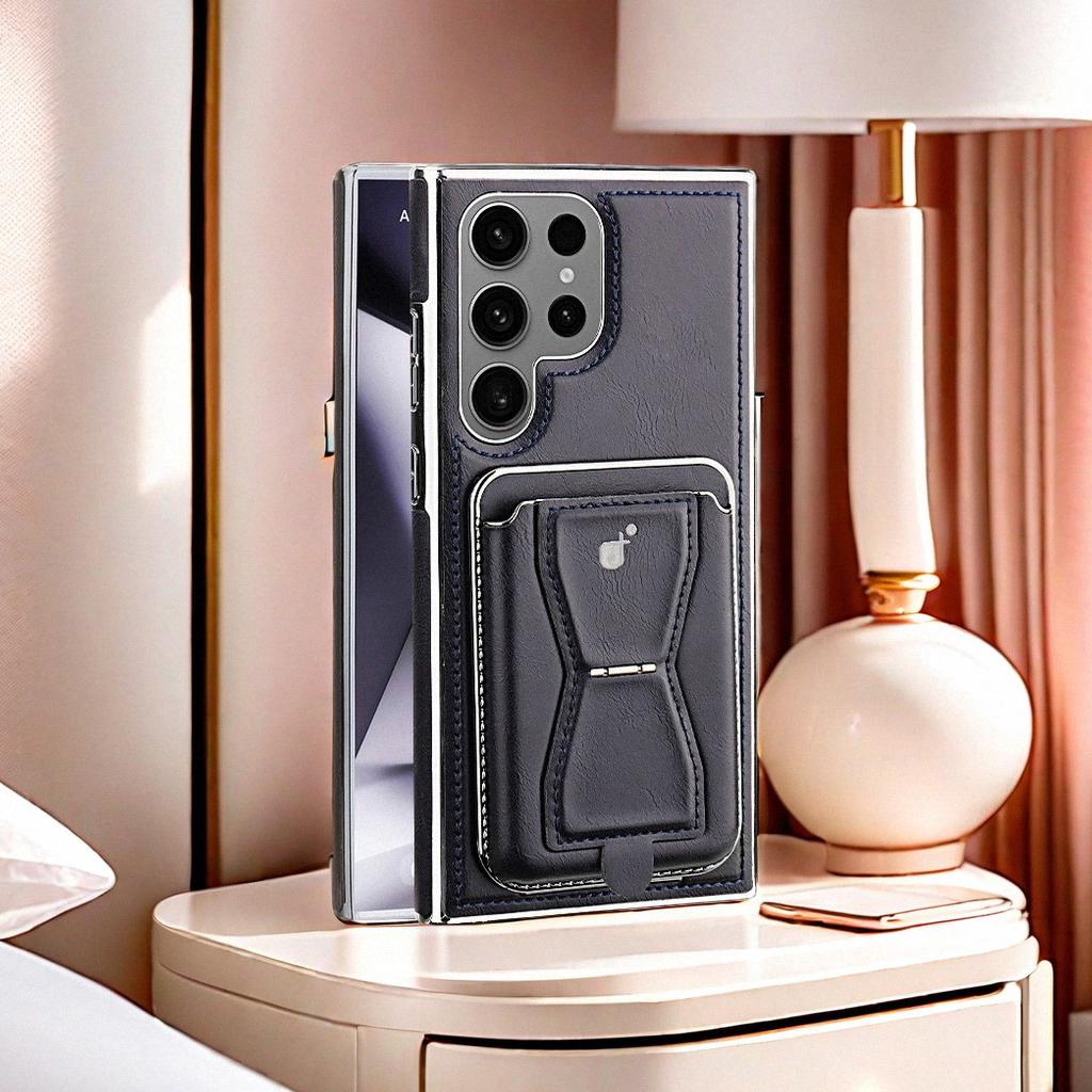 Rugged Wireless Magnetic Holder Phone Cases For S24/23/22 Ultra Men Business Leather Shockproof Cover With Card Slots