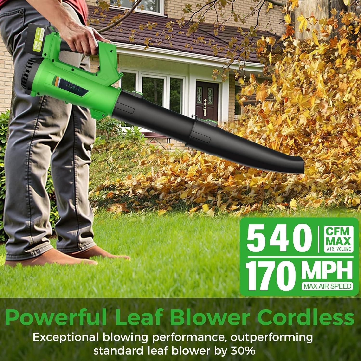 Cordless Leaf Blower with 2x 6.0Ah  and Charger, 540CFM/170MPH   Leaf Blower, 6 Speeds, Lightweight Electric Leaf Blowers for Lawn Care, Patio, Dust and Leaves Cleaning 2025
