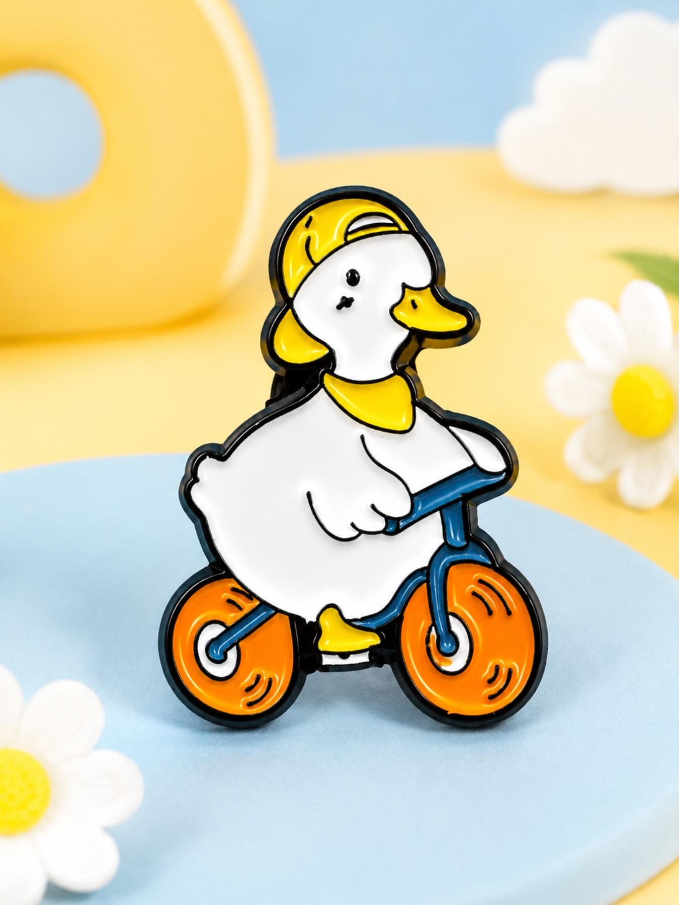 Duck Riding Bicycle, Enamel Brooch Pin, Glossy Alloy Hard Enamel, for Women Men Cyclists Animal Lovers and Collectors, for Denim Jackets Backpacks Canvas Bags Hats and Pouches, Playful Kawaii Casual Style, Gift for Friends and Duck Fans