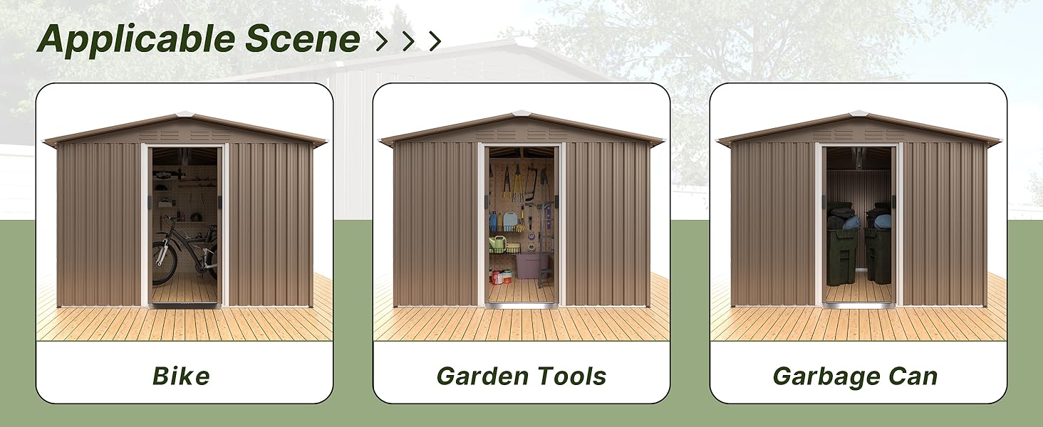 [2/3 packages delivery] Kullavik Outdoor Storage Shed 10“×8”, Waterproof Metal Tool Shed with Door,Ramp Plate for Outside,Garden,Backyard,Patio