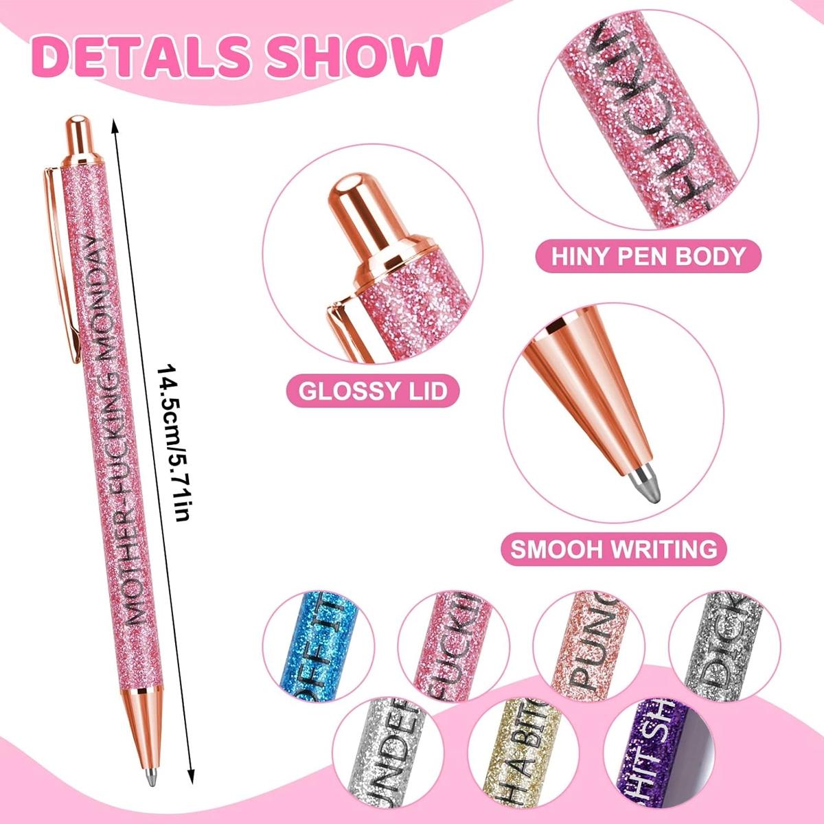 7-Piece Funny Pens for Adults, Office Pens with Sayings for Each Day of the Week, Weekday Glitter Ballpoint Pen Set, Inspirational Gift for Colleagues, Multi-Colored, High Quality