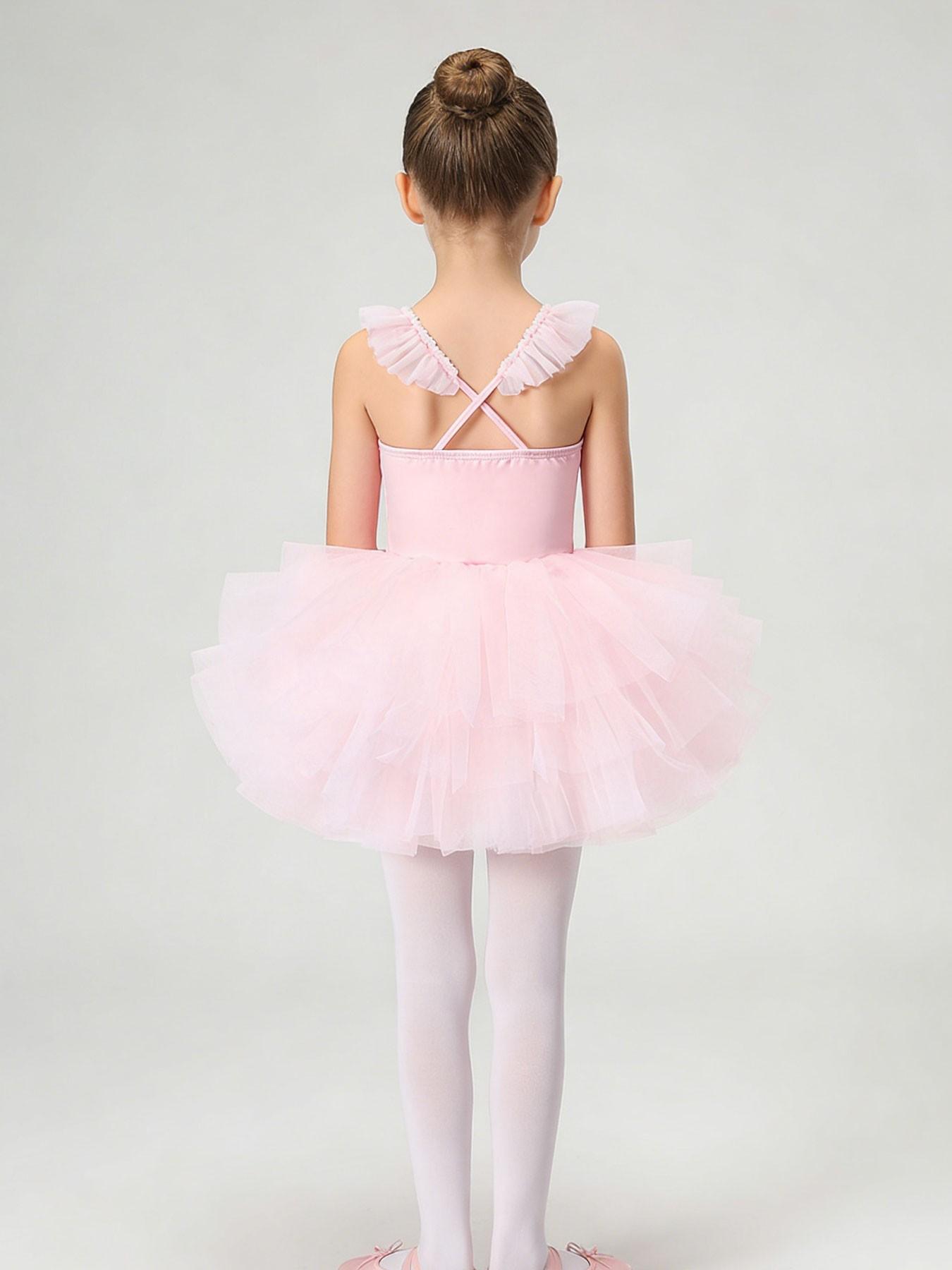 (New)Girls Birthday Party Dress with Ruffle Hem and Bow Design, Elegant Tulle Puff Skirt for Special Occasions, Fitted All-Season, Birthday Clothes(Gift)11