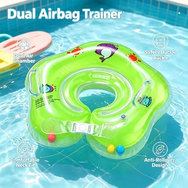 Suitable for 0-12 Months Dual Airbag Inflatable Neck Ring, Portable Children Swimming Float, Bath Play Special Neck Ring