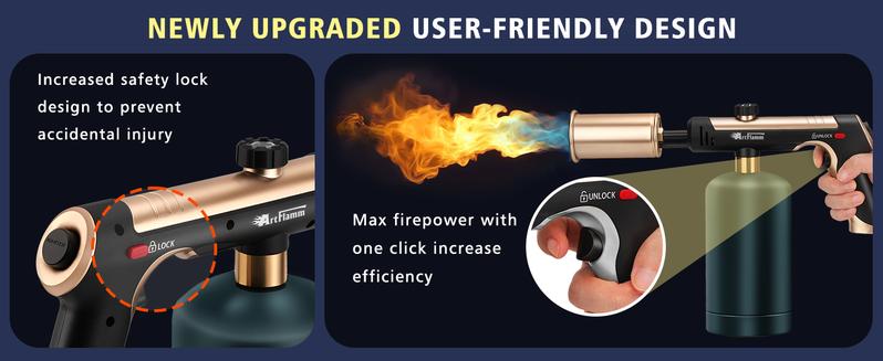 ARTFLAMM Powerful Propane Torch Gun with Turbo Mode, Charcoal Torch with Safety Lock, Blow Torch for Cooking, BBQ, Searing Steak, Grill(Tank Not Included)