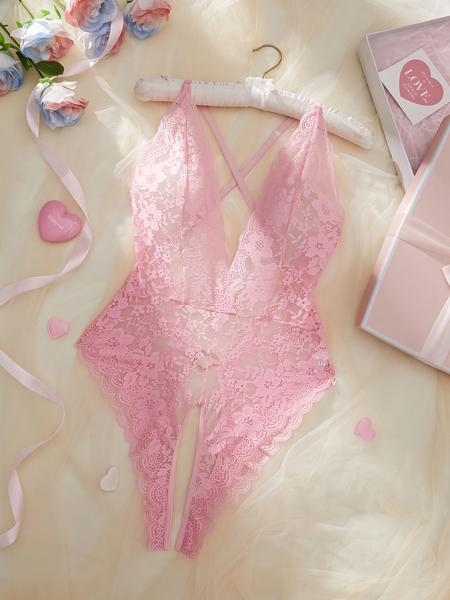 Women's Sexy Lace Backless Bodysuit, Adjustable Straps, Crisscross Design, Rhinestones Detailing, Fitted & Thin Fabric, All Season Wear