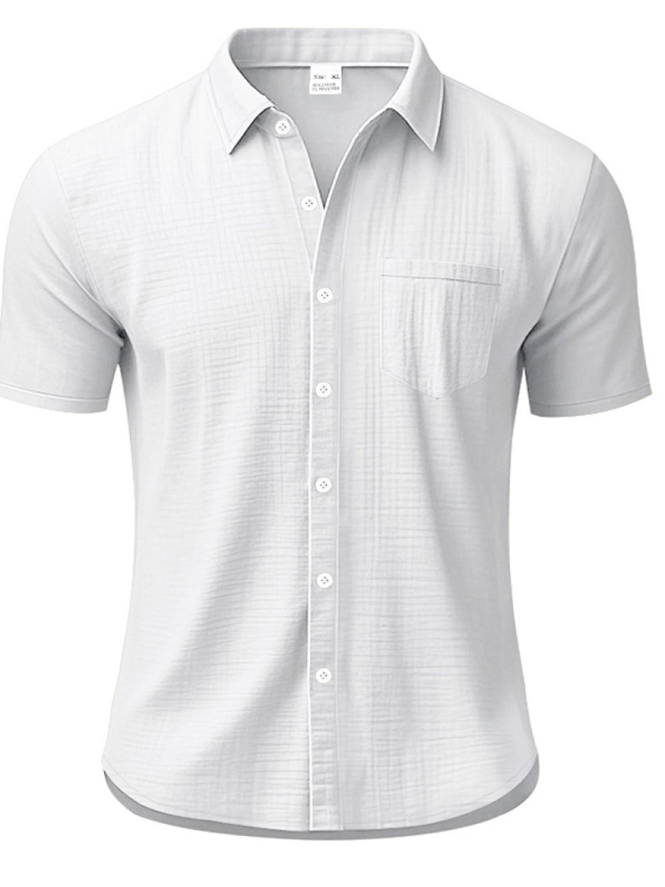 American Style Men's Hawaiian Linen Breathable Henley Neck Casual Short Sleeve Shirt, Summer Fashion, Comfortable and Stylish