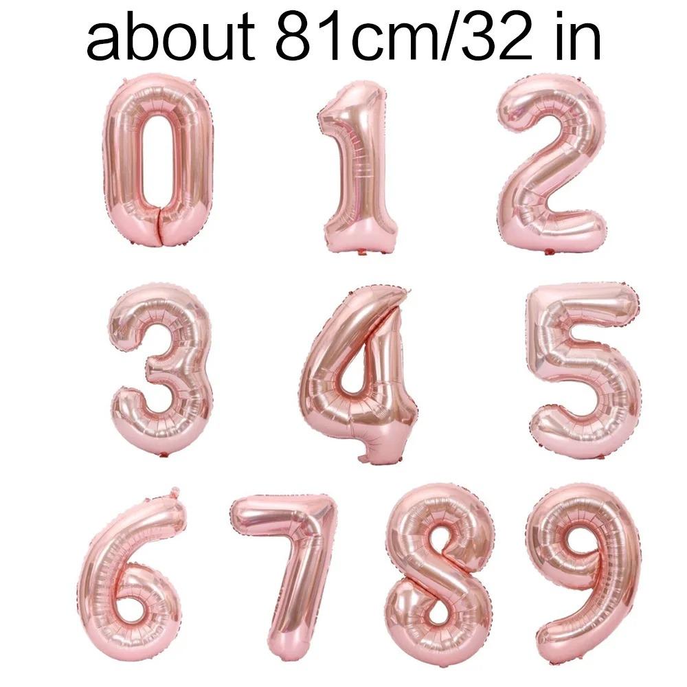 Durable 3D Rose Gold Number Balloons Set for Wedding Anniversary Party Decor, Romantic Metallic Backdrop Photo Props, Festival Celebration Background Wall Decoration