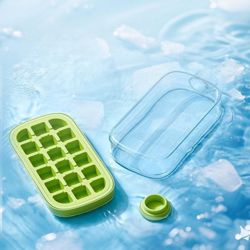 2-in-1 Press Ice Cube Tray with Ice Bucket, Portable Ice Maker Bottle, One-Step Easy Release No-Touch Ice Mold Food Grade BPA-Free Quick Freeze Ice Cube Storage Container Reusable Silicone Ice Cube Tray for Summer Cocktail Iced Coffee Smoothie Whiskey Sod