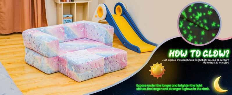 Lamerge Modular Play Couch,Glow in The Dark Play Couch Kids Couch,Nugget Couch ,Convertible Children Fold Out Play Foam for kid 3+ years old excellent gift for Christmas and New Year Lounge Sofa Fun Furniture, Valentine gifts for kids