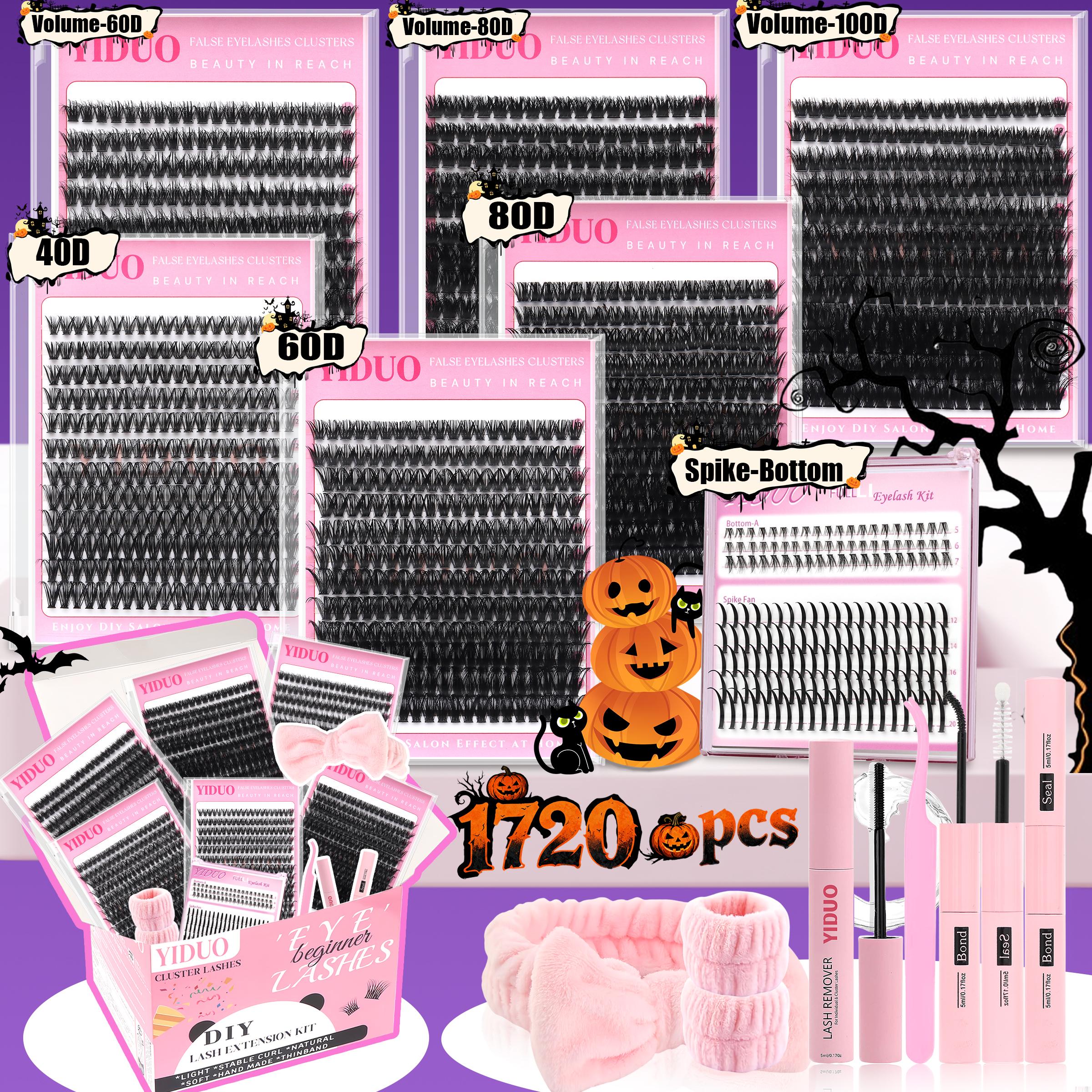 YIDUO 7 Styles Lash Clusters Kit Volume Eyelash Clusters Kit With Bottom eyelash&Spikes Lashes 1600 pcs DIY Individual Lashes Eyelash Extensions 5-20mm 40D&60D&80D&100D&Volume Lash with Lash Bond and Seal, Lash Remover