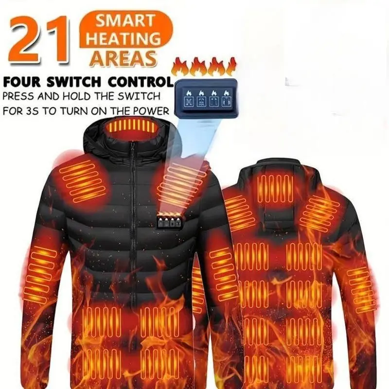 21 Areas Heated Jacket Men Women Coats USB Self Heated Clothing Winter Ski Camping with Detachable Hood With battery pack