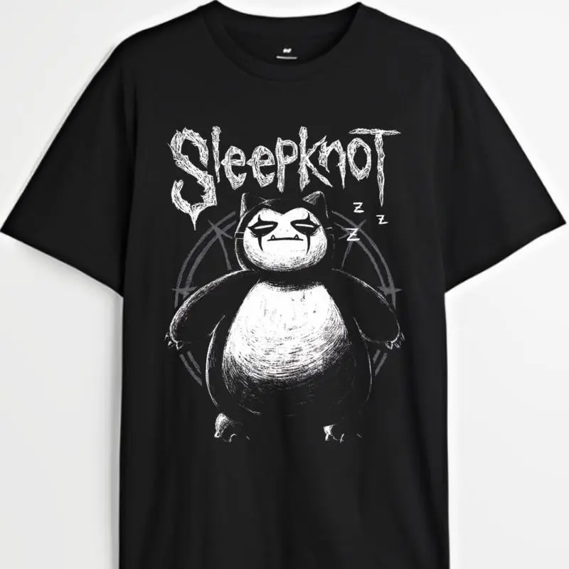 Snorlax Sleepknot Graphic T-Shirt, Classic Round Neck Short Sleeve Cotton Tee for Women, Anime & Manga Gift, Shortsleeve, Fabric, Soft, Top, Printed, Tops, Digital Print, Classic Fit, Anime Graphic, Anime & Manga Lovers