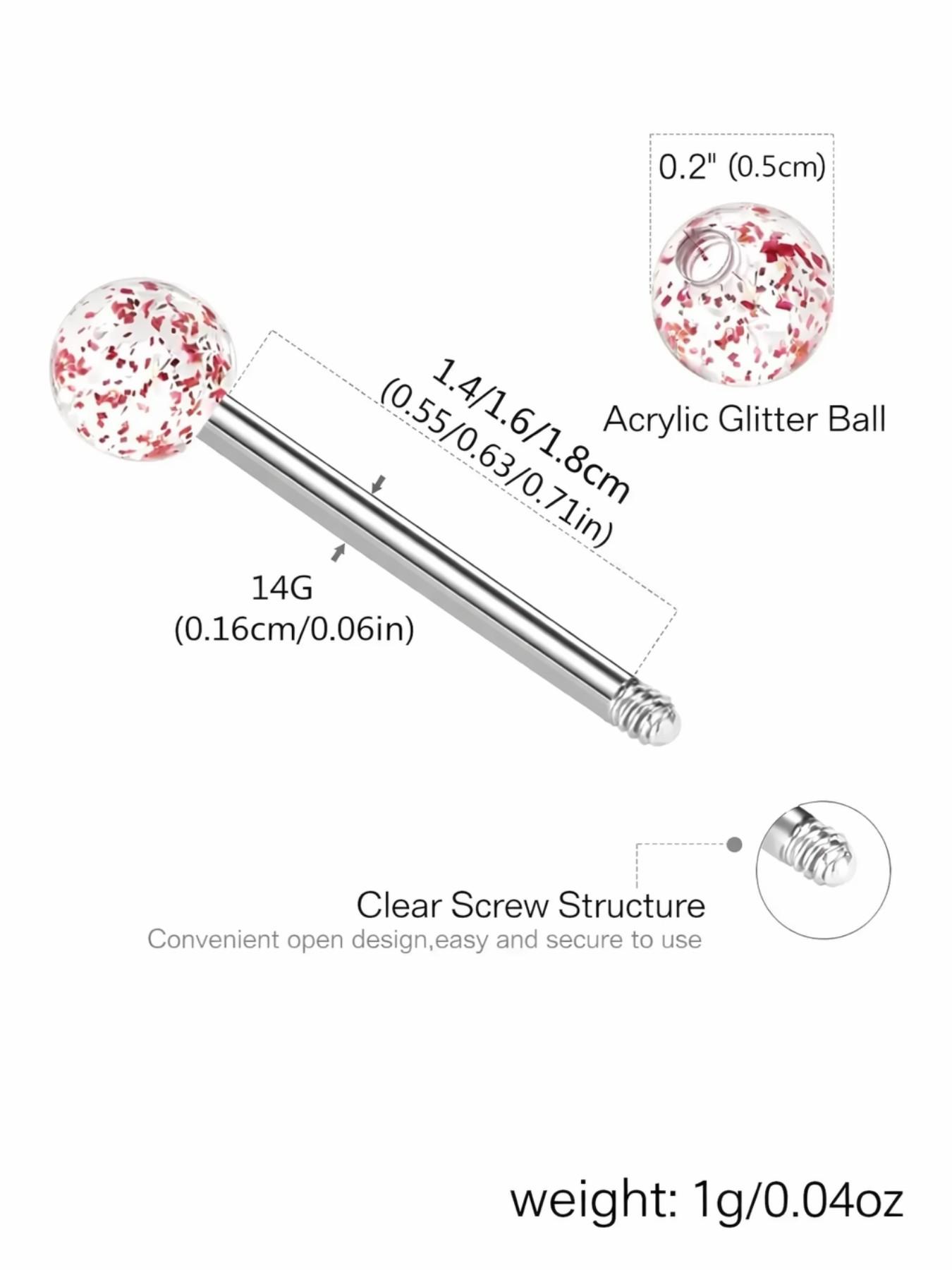 36pcs Stainless Steel Tongue Stud Set, 16mm Rod Length, Body Piercing Jewelry for Women & Men, Daily Wear, Party Accessory