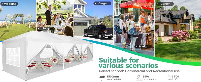 COBIZI 10x30 Pop Up Canopy Tent with Removable Sidewalls for Wedding, Canopy Easy up