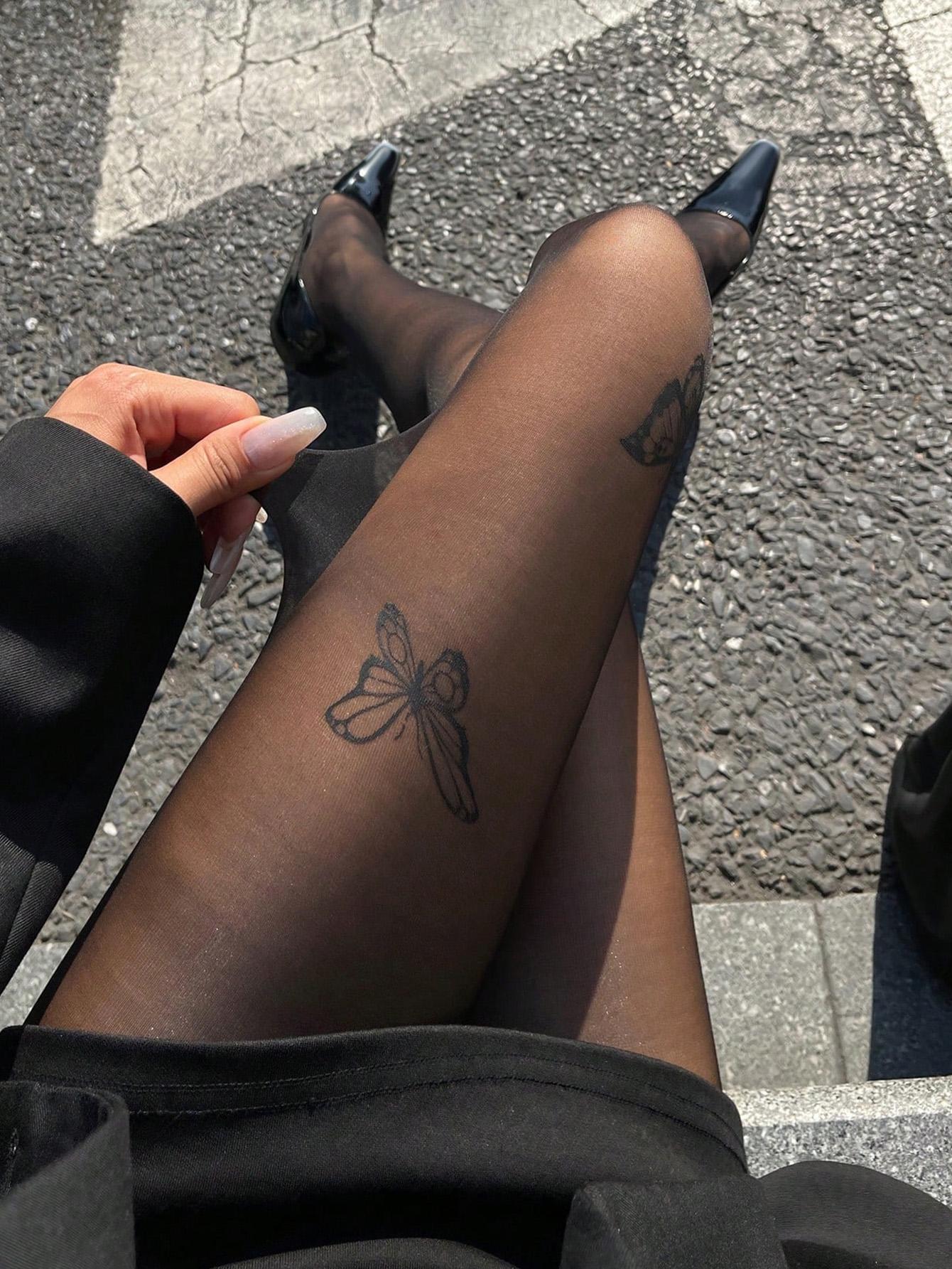 Butterfly Print Pantyhose, Vintage Sheer Stocking, Y2K High Elastic Thin Stocking, Sweet Cool Girl Fashion, All Seasons Wearable