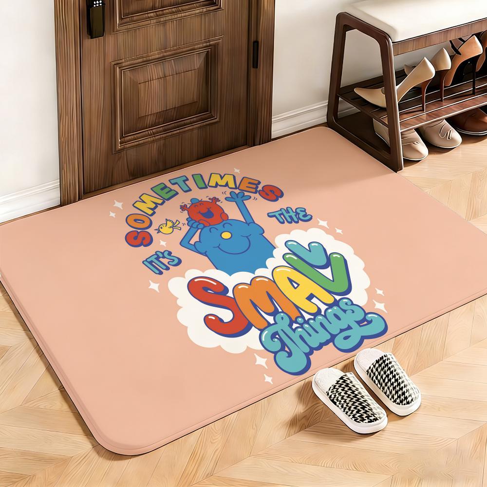 Kids Mr. Men and Little Miss Floor Mat This soft flannel mat provides a cozy Soft flannel mat with quick water absorption, non-slip and durable. Easy to clean, ideal for bathroom and entryway use.