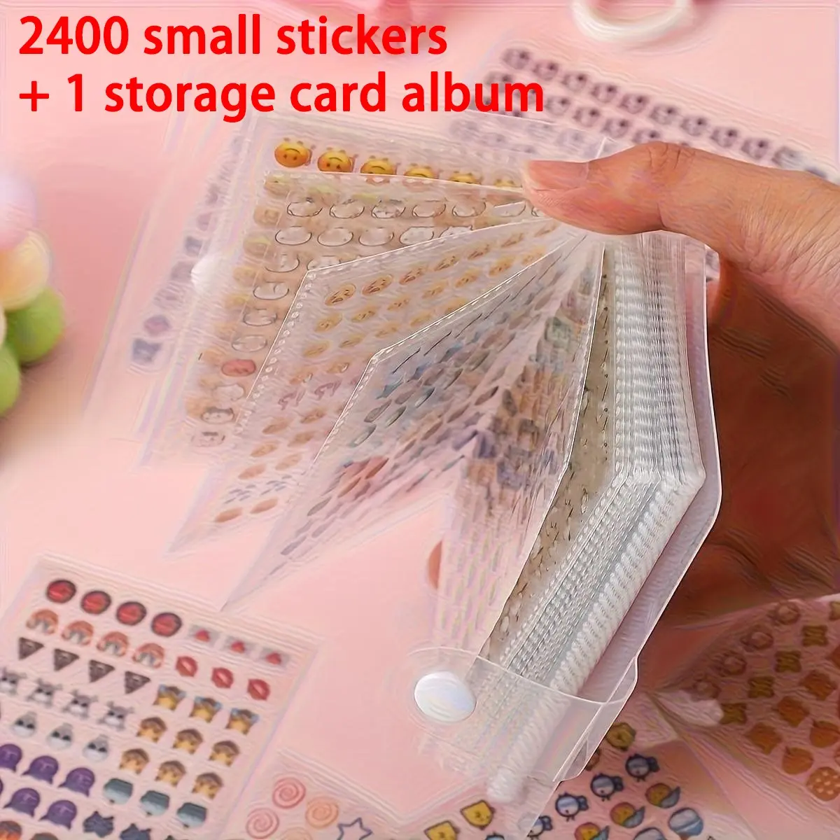 2400 Mini Cute Sticker Set + Storage Book, Portable Transparent Plastic, Multiple Beautiful Patterns, Decorative Sticker, Perfect for DIY Journals and Scrapbooks