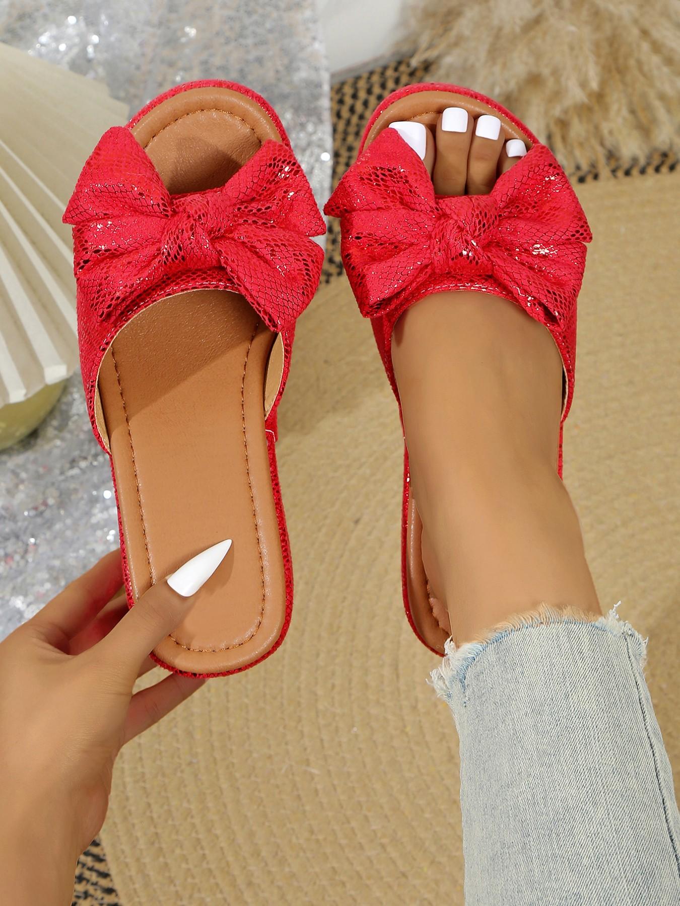 Women's Fashion //burgundy Bow Thick Sole Wedge Sandals, Summer Outdoor Y2K Style, Lightweight Comfortable Footwear