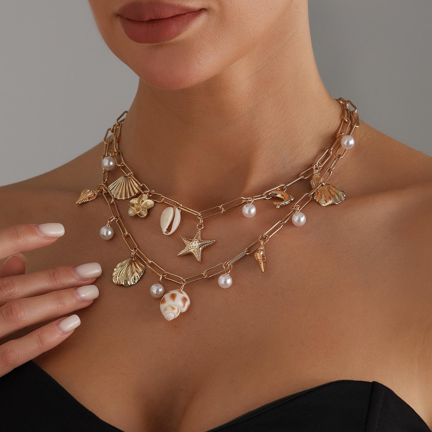 Starfish & Seashell Conch Necklace • Beach Vacation Jewelry for Women