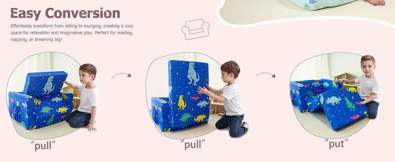 Kids Couch, 2-in-1 Toddler Sofa Fold Out, Soft Toddler Chair for Boys and Girls, Convertible Sofa to Lounger- Ideal for Napping, Reading, and Playing