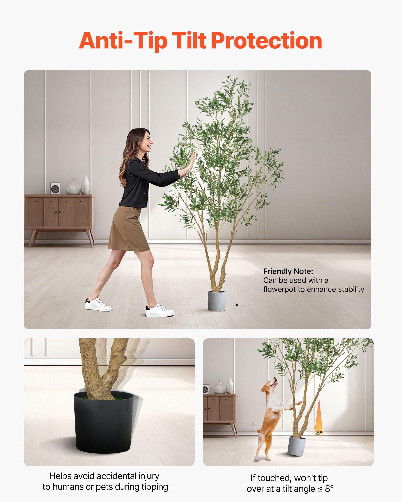 VEVOR 8FT Artificial Olive Tree with Black Pot, Tall Fake Tree with Natural Wood Trunk & Realistic Green Leaves and Fruits, Indoor Faux Plant for Home, Office, Living Room, Corner Decor