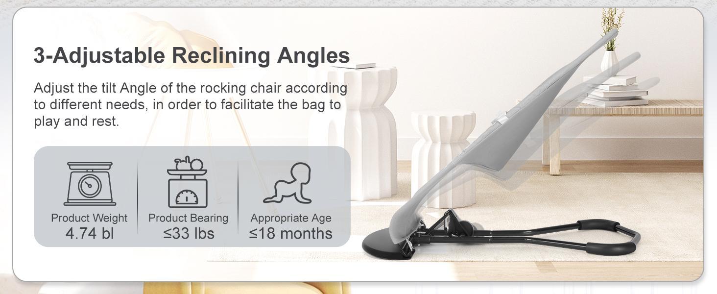 Baby Bouncer, Portable Baby Bouncer Seat for Babies 4-18 Months, 100% Cotton Fabrics, 3 Modes of use with Rocker and Stationary Options, Infant Rocker Chair with Hanging Toys-Light Grey Swing Set Swing Trainer