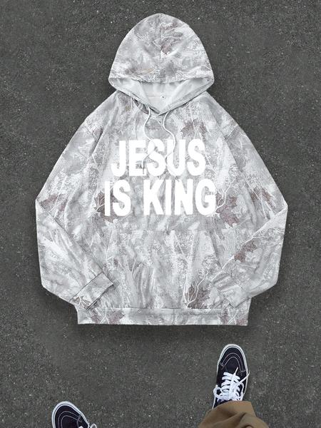 Jesus Is King Unisex Casual Graphic Hoodie, Branch Print Long Sleeve Loose Fit, Fall Fashion Street Style Womenswear