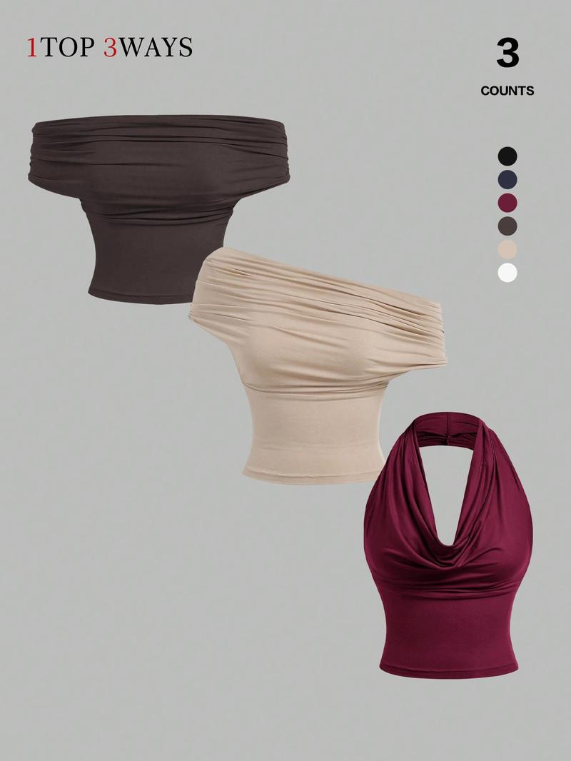 Women's Elegant Solid Color Versatile Halter Neck Top, Stylish & Comfortable Design, Perfect for Casual Wear, Ideal for Everyday Use