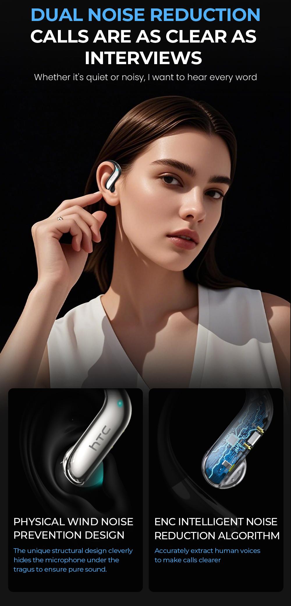 HTC NE23 Translation Earbuds, OWS Open Ear Headphone,Supports Translation in 134 Languages With APP, Bluetooth 6.0 Earphones, Wireless Earbuds for Music & Phone Calls, IPX5 Waterproof Sports Headphones with Long Endurance