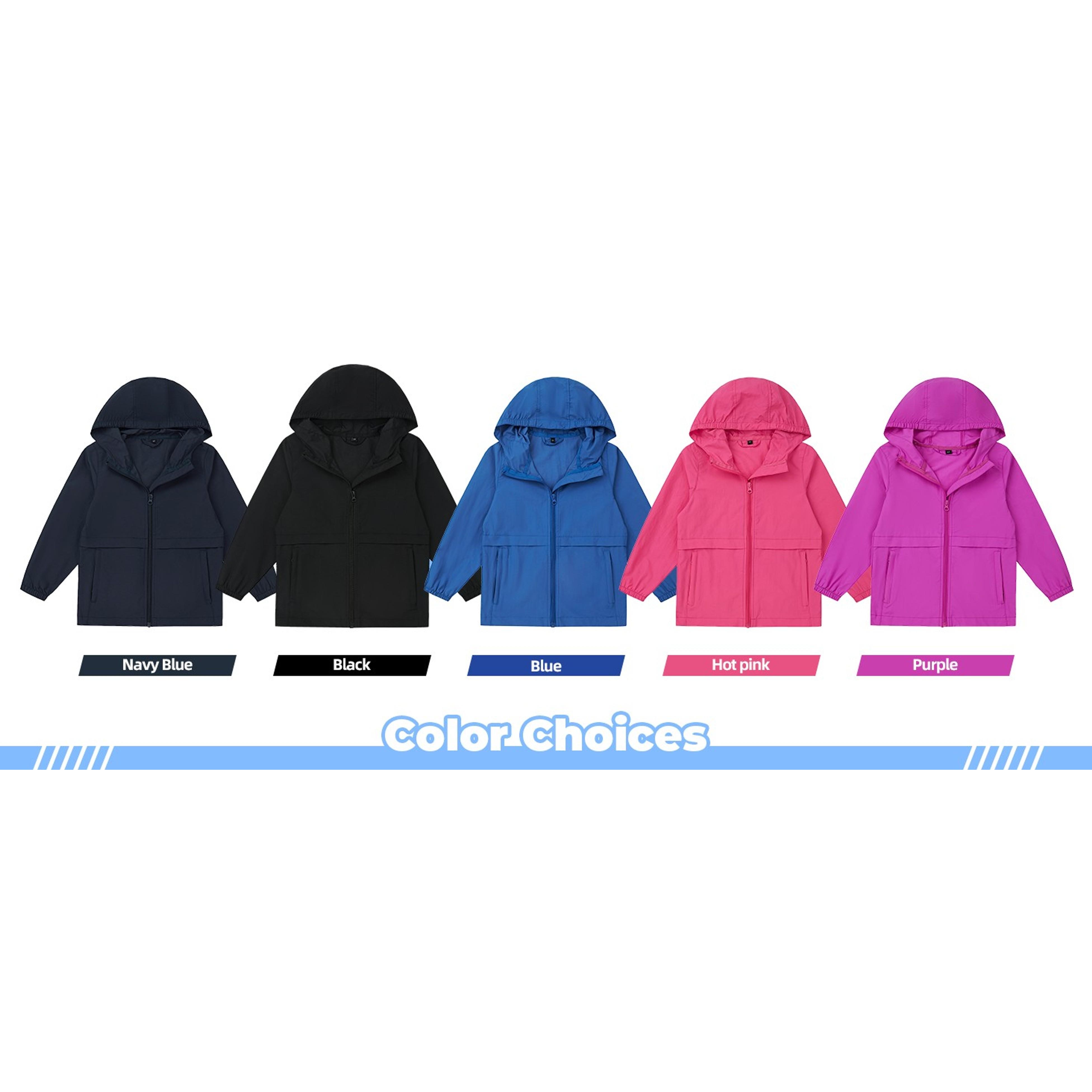 Boys Girls Hooded Windbreaker Jacket Lightweight Packable Rain Coat - Easy On, Soft Fabric, Zippered Pockets, Elastic Cuffs, Name Label, Ready for Changing Weather(Gift)