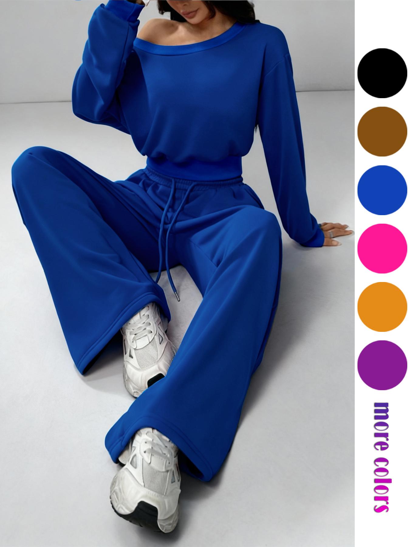 2026Women's Casual Two-Piece Set, Plain Loose Fit Design, Long Sleeves & Pockets, Perfect for All Occasions, Y2K Style