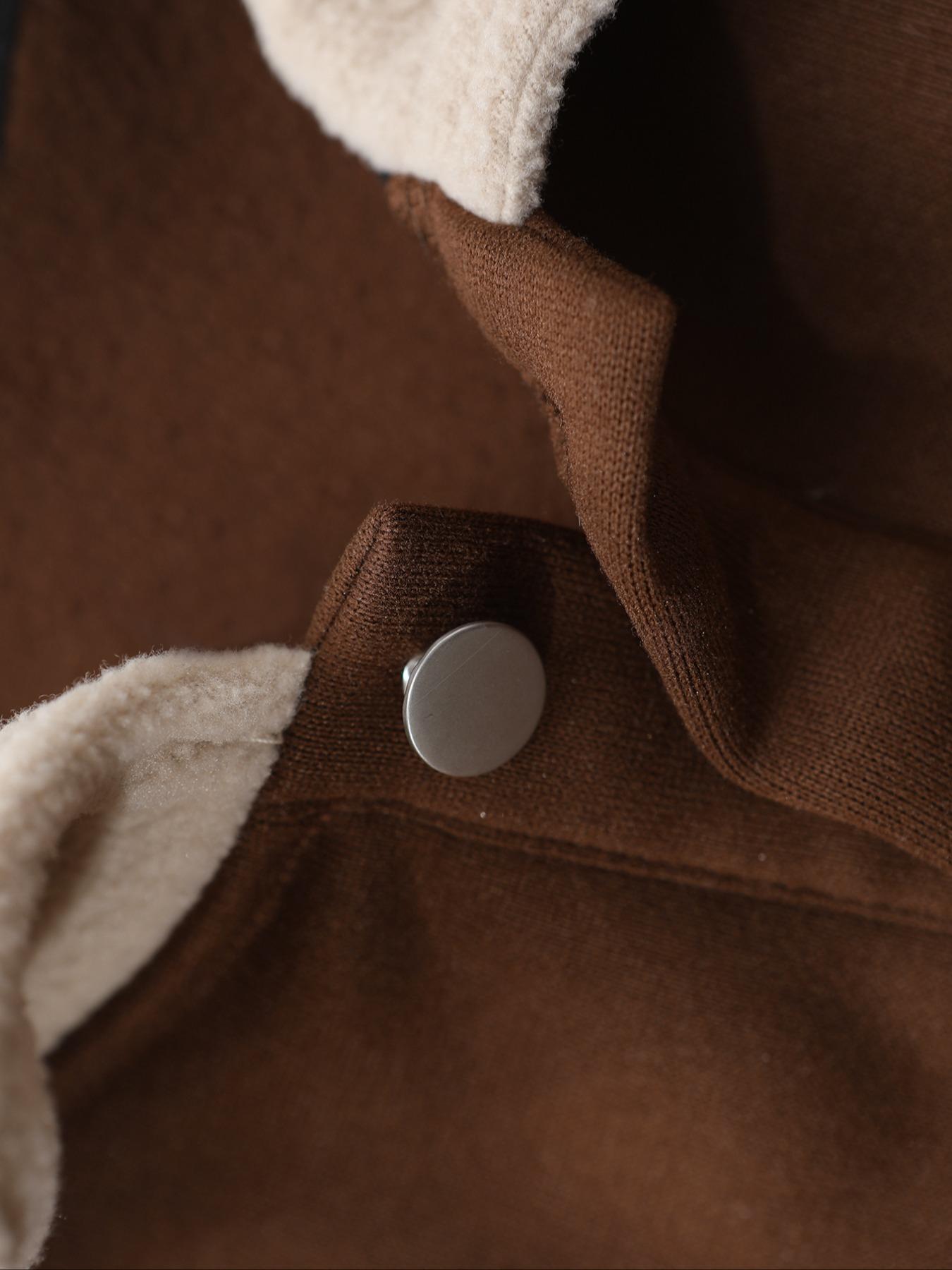 Men's Y2K Autumn Winter Thickened Retro British Style Aesthetic Lamb Wool Collar Polo Shirt, Unisex Casual Fashion, All Seasons Wear