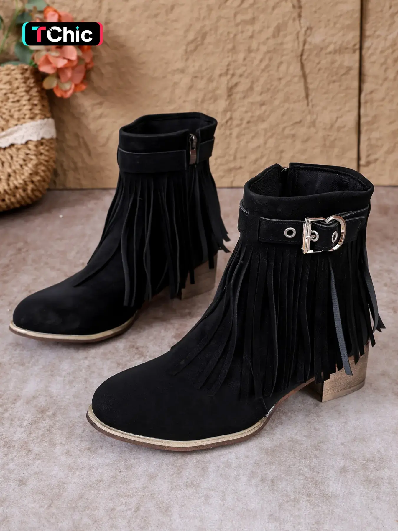 Women's Fringe Ankle Boots, Western Style Fringe and Low Heel Design, Fashionable Trendy Shoes, Perfect for Casual Wear