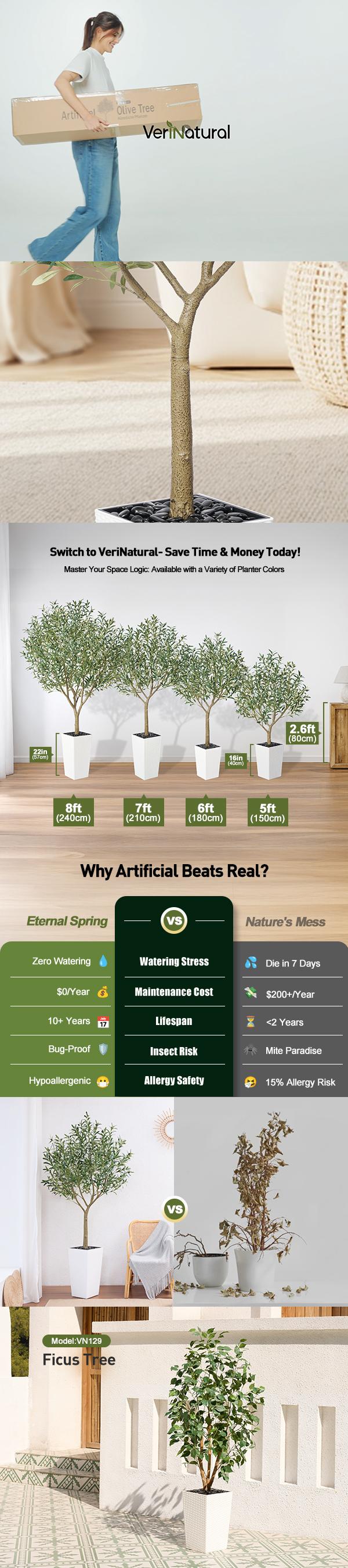 VeriNatural 5/6/7/8FT Artificial Olive Tree UV Resistant with Black Taper Planter for Indoor & Outdoor（VN156）