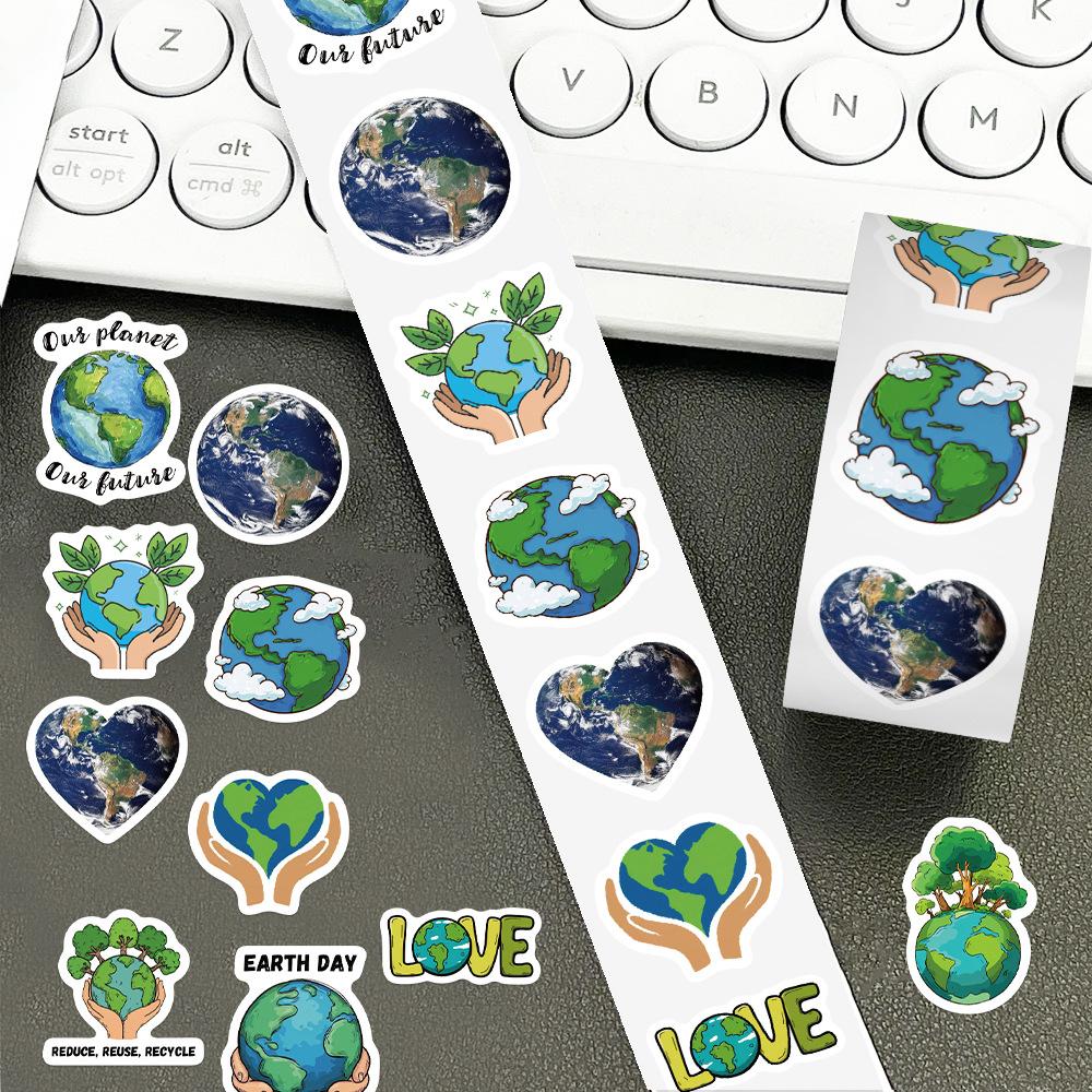 500pcs Earth Protection Roll Sticker Series Office Supplies Notebook Accessories Sealing Stickers for Cups, Laptops, Suitcases, DIY Notebook Decoration Stickers, Birthday Gifts