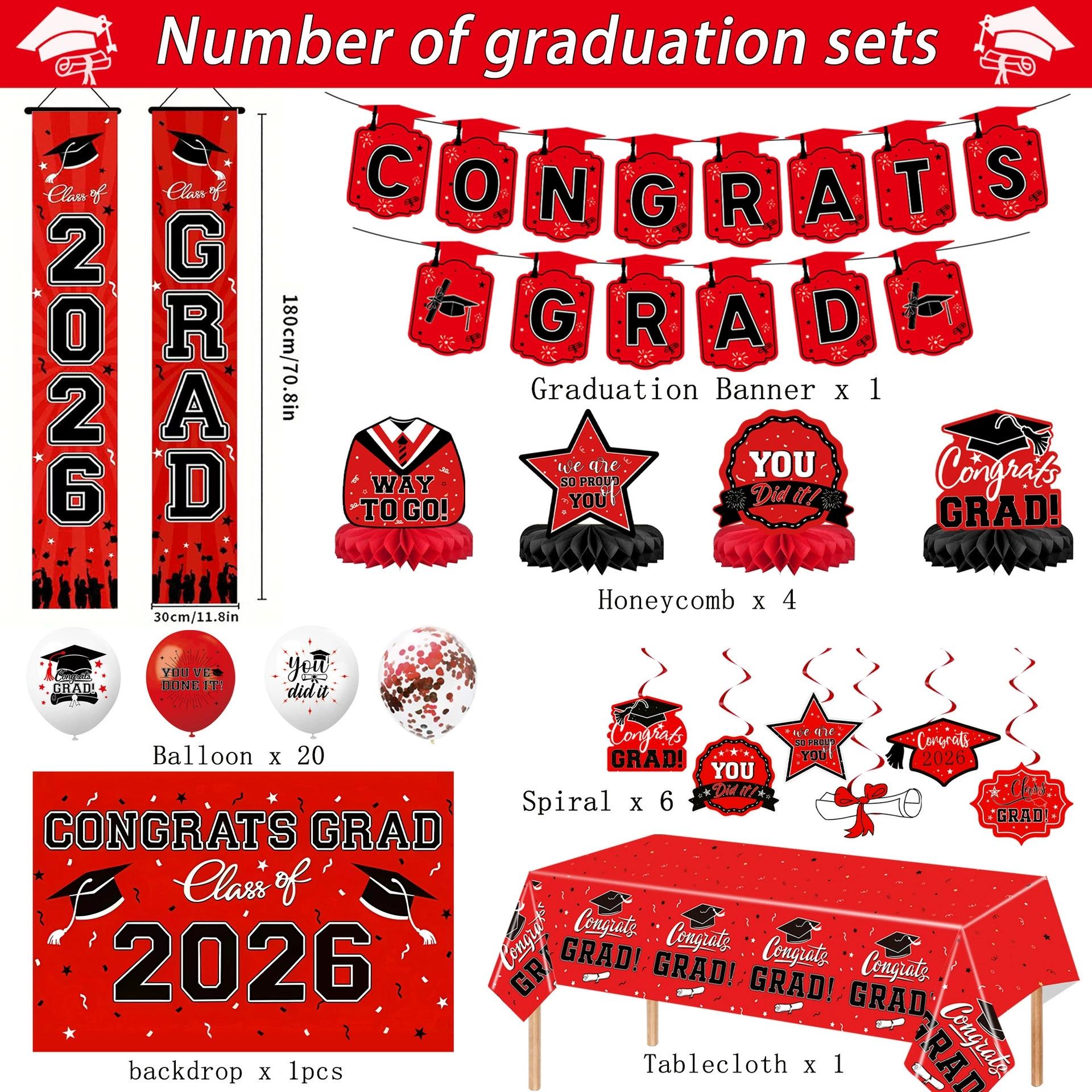 2026 Graduation Decoration Set, Theme, Banner, Background Board, Balloons, Ribbons, Party Supplies for High School & University Graduations