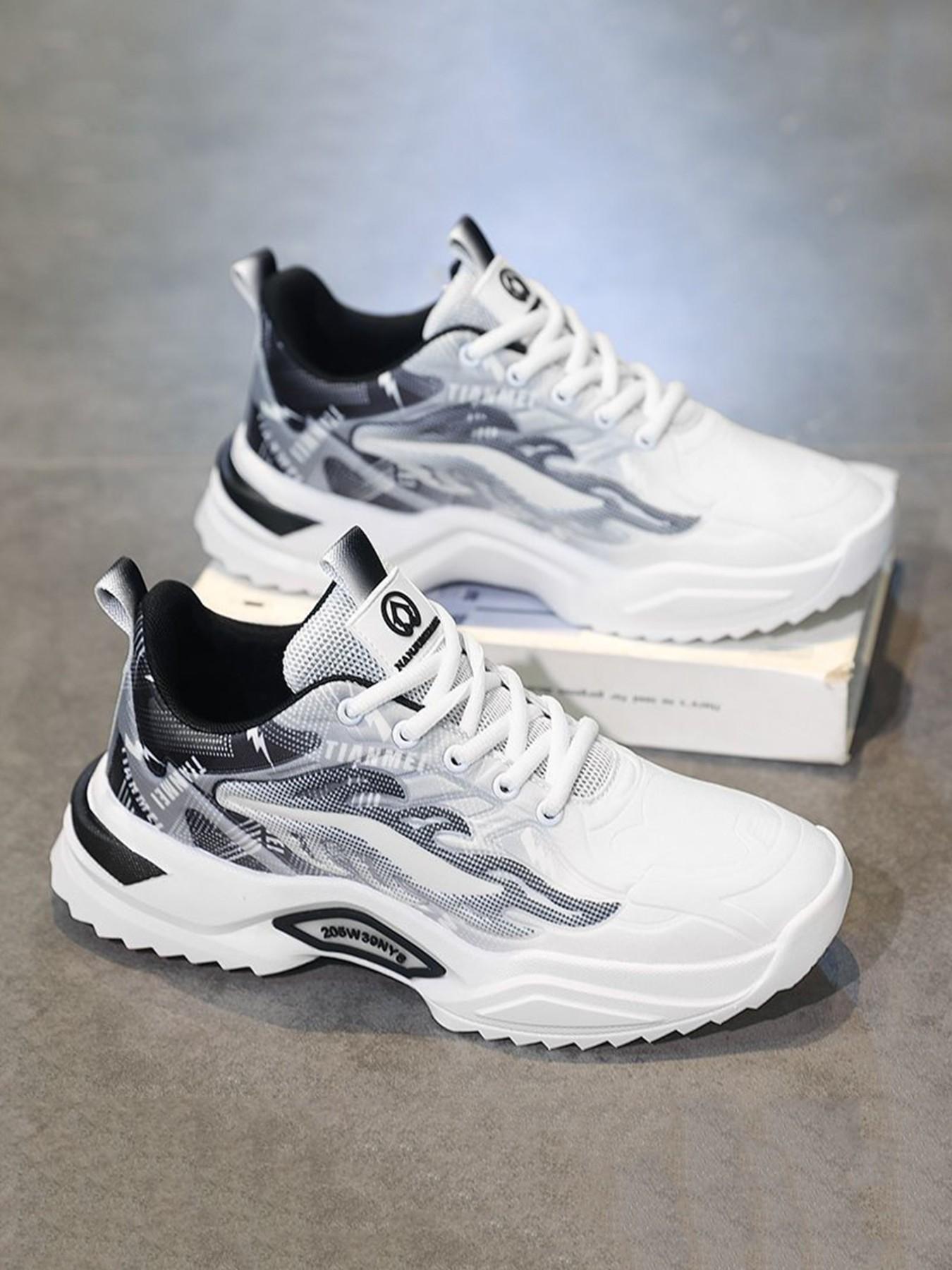 Men's Trendy Dad Shoes, Ice Blue Gradient Mesh, Lightning Print, Thick Sole, Breathable Soft Bottom, Anti-Slip Running Shoes, Sizes 39-45