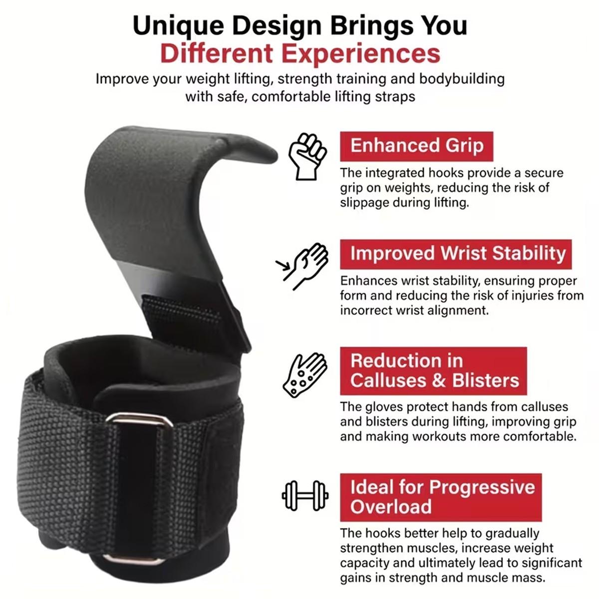 Weightlifting Hooks Set, Durable Nylon Straps with Thick Wrist Pads, Ideal for Deadlifts, Pull-Ups, Rowing, Shoulder Raises, Gym Training